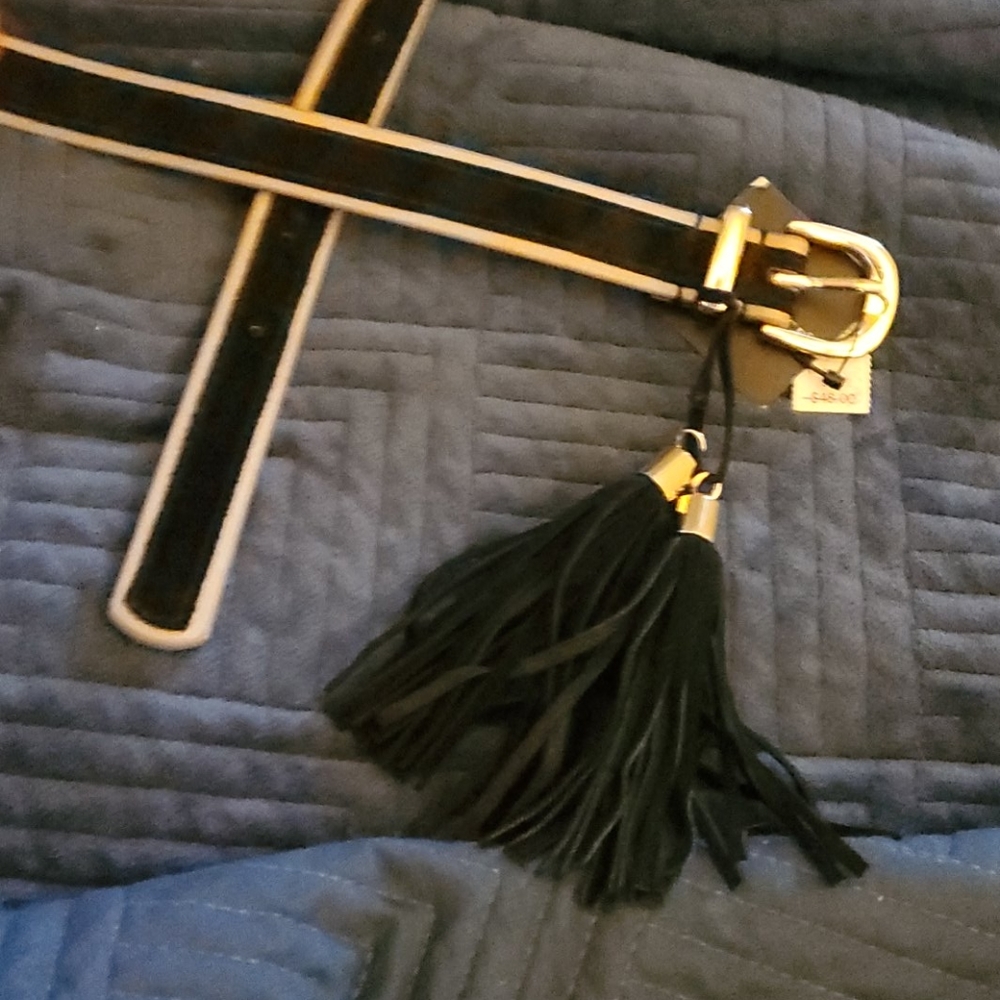 WHBM black sued belt with tassel